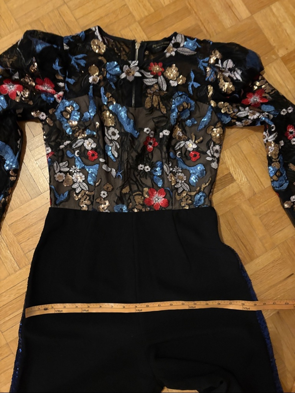 Bronx & Banco Black Wide-Leg Jumpsuit with Floral Bodice and Blue Trim. NWOT - Picture 9 of 16